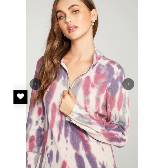Chaser Tie Dye Sweatshirt Quarter Zip Burgundy Cream Pink Top Size XS - Picture 5 of 14